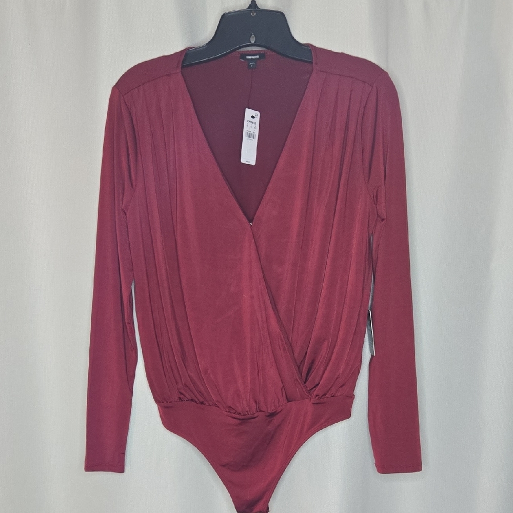 Express Elegant Burgundy Long Sleeve Bodysuit